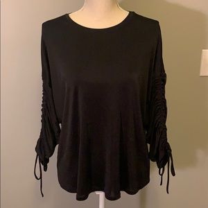 Express black shiny polyester oversized top. GUC